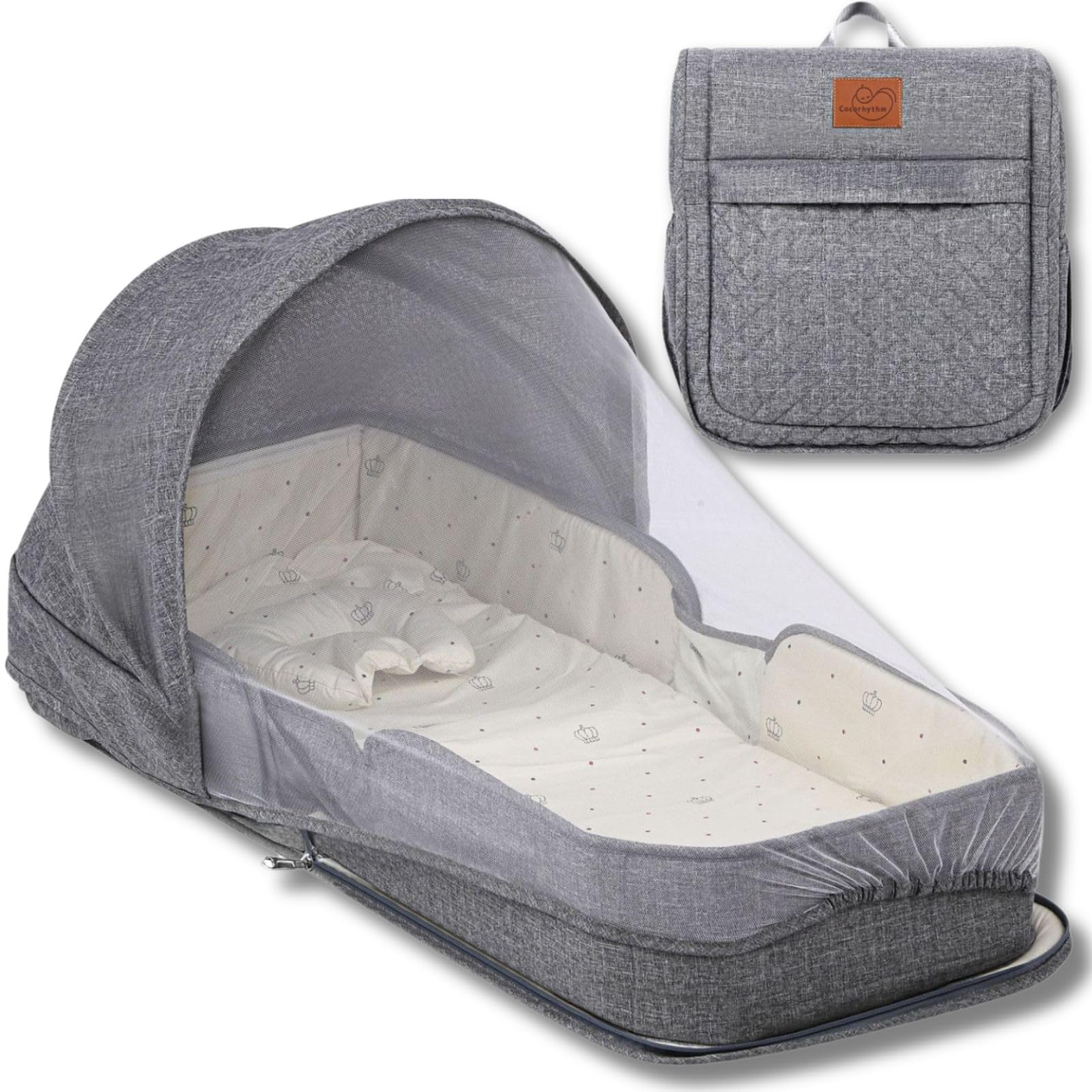 

Cocorhythm Детская кроватка-колыбель от Active Childcare Портативная Складная для новорожденных Портативная детская кроватка Кровать-в-кровати [Под наблюдением работников] Защита от перекатывания (Серый) серый