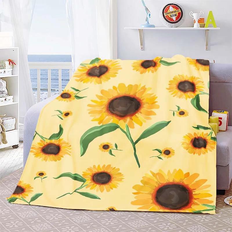 Sunflower Cute Floral Fleece Flannel Blanket Lightweight Comfortable Soft Warm Blanket for Bed Couch Sofa Blanket King Full Size