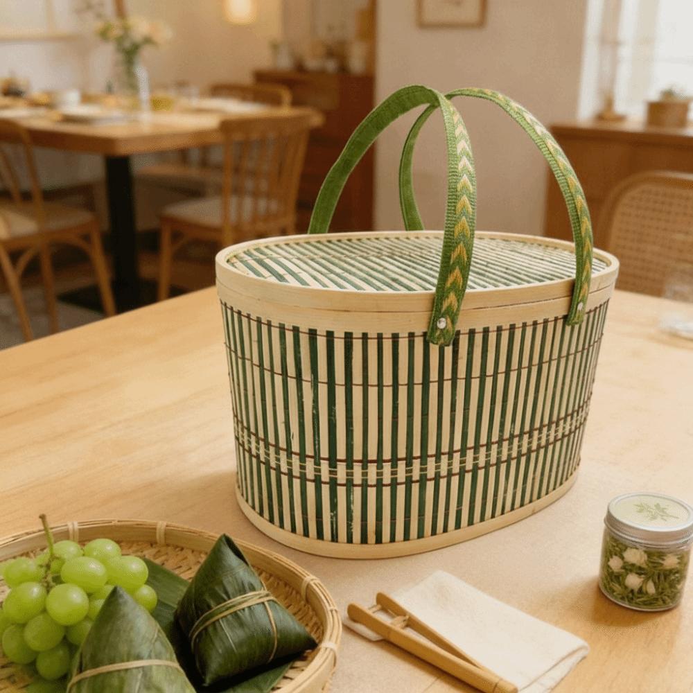 Natural Bamboo Basket Vintage Bread Storage Basket Bread Organizer Moon Cake Box Wedding Party