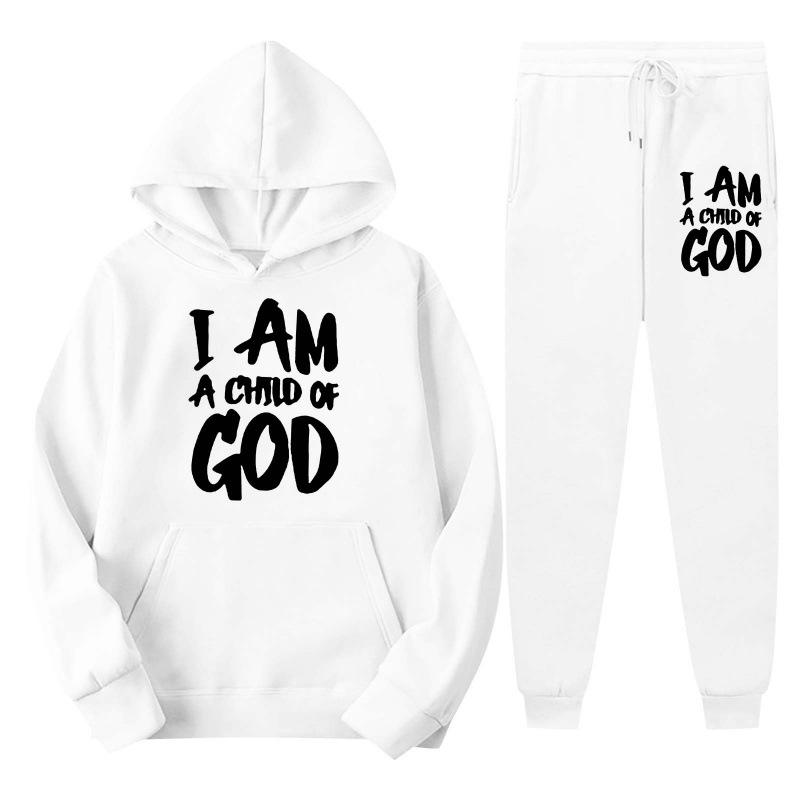 

Trend Plus Size Fleece Sweater Sweatpants Set New Hooded Drawstring Printed Alphabet Sweater S білий