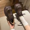 British Style Retro Lace-up Versatile Loafers Women's 2025 Spring and Autumn New Thick Heel Thick Sole Heightening Brown Small Leather Shoes
