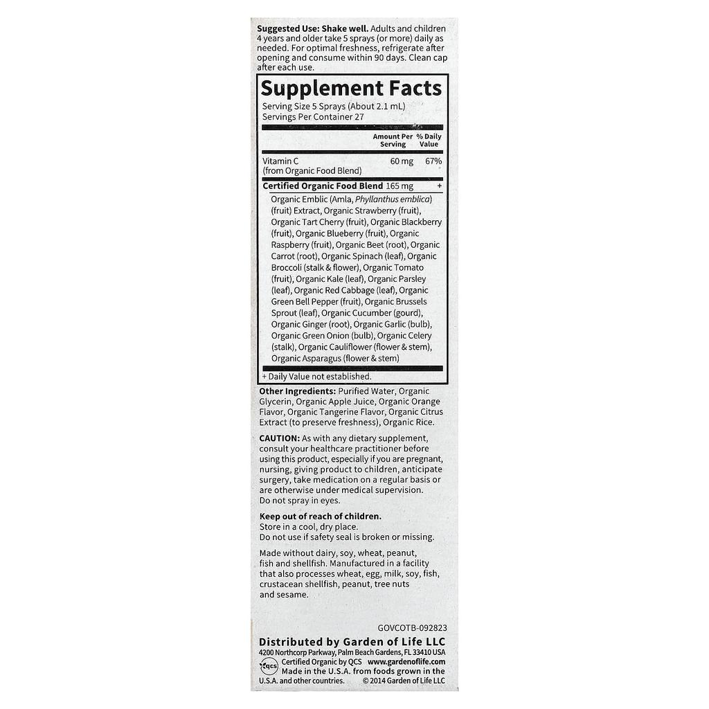Mykind Organics, Vitamin C Organic Spray, Orange-Tangerine, 58 Ml (2 Fl Oz)
