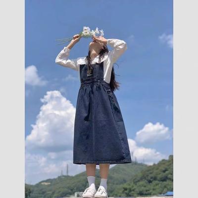 Μίντι τζιν φόρεμα με λουράκι για γυναίκες χωρίς μανίκια, χαλαρά, vintage, όλα τα ρούχα κορεατικού στυλ