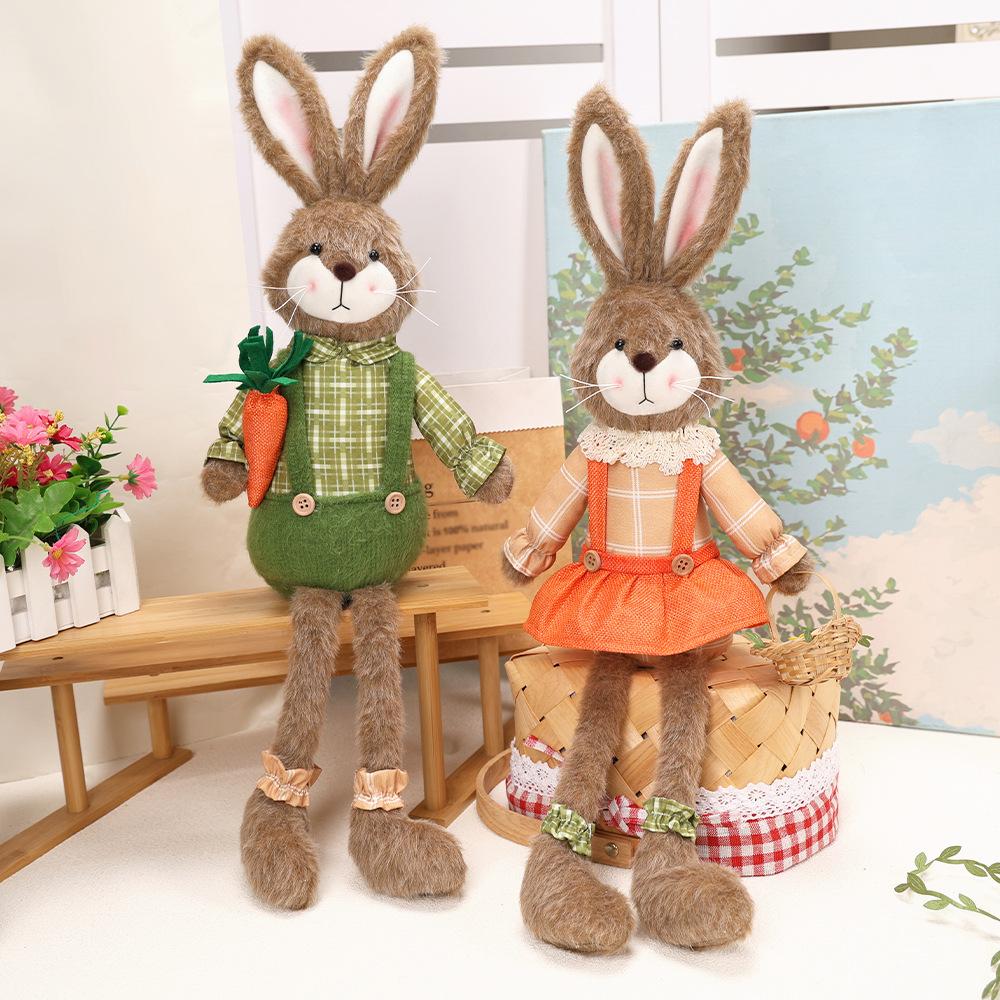 Easter Bunny Figurine Holding Flower Basket and Carrot Creative Cute Rabbit Statue Spring Farmhouse Home Table Decor Ornament