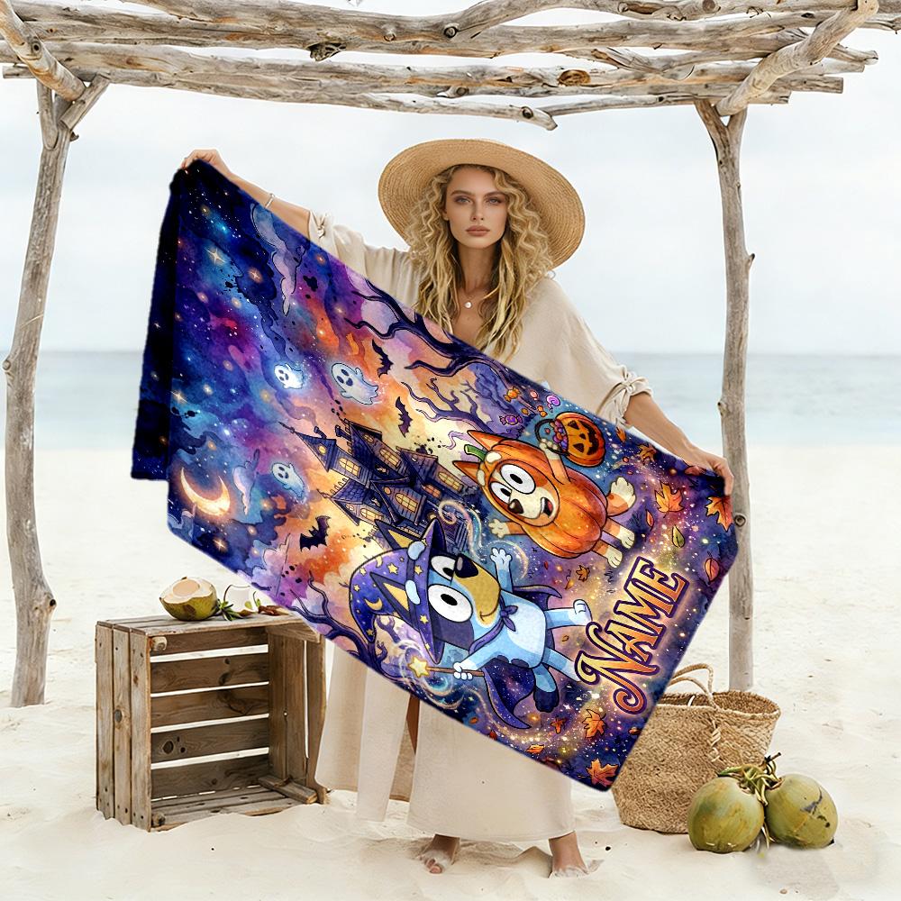 Halloween Night Adventure Customized Name Beach Towel Super Soft Microfiber Quickdry Fabric