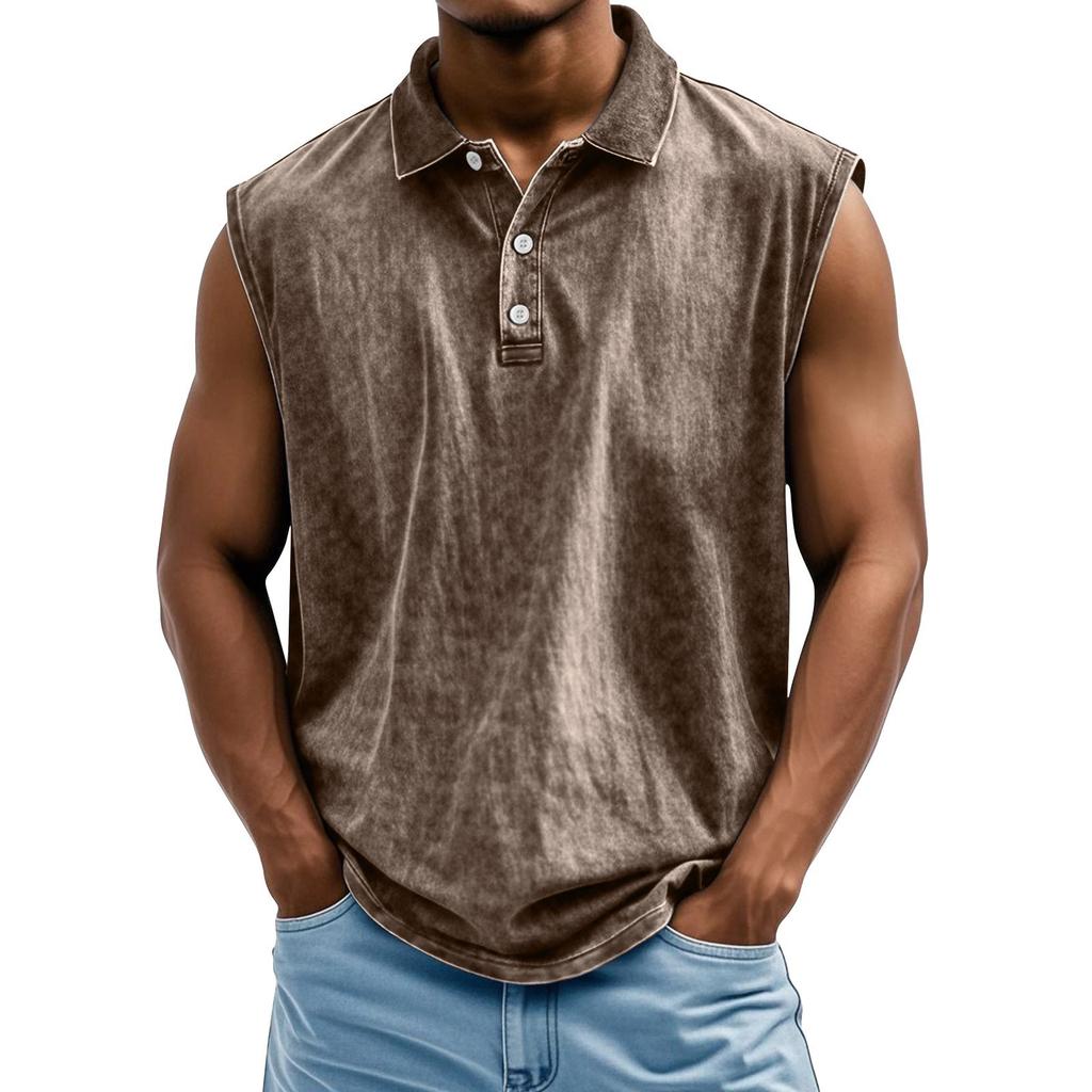 Men's Summer Solid Color Sports Buttons Lapel Vest Men's Sports Casual Vest
