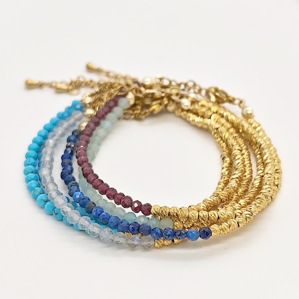 Vlen Women's Adjustable Bracelet with Textured Corrugated Beads Bijoux Natural Stone Dainty Jewelry Gift