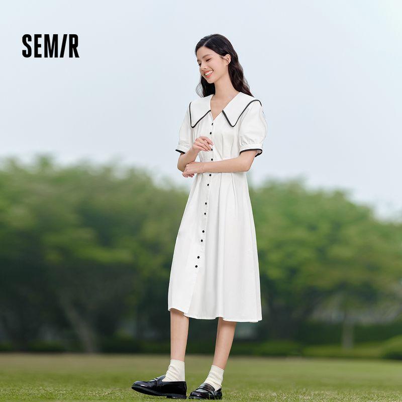 

Senma Dress Women s Pure Cotton 2024 New Arrival Summer Pink Preppy Style Gentle Skirt Women s White Dress This White 10102 160/84A/M