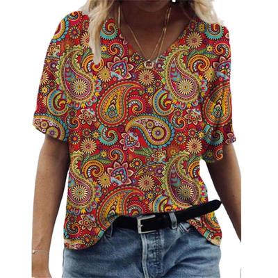 Summer Vintage T Shirt Women Fashion T-Shirt V-Neck Tops Tees Y2k Clothes Ladies Tees Shirt Female Camisetas Ethnic