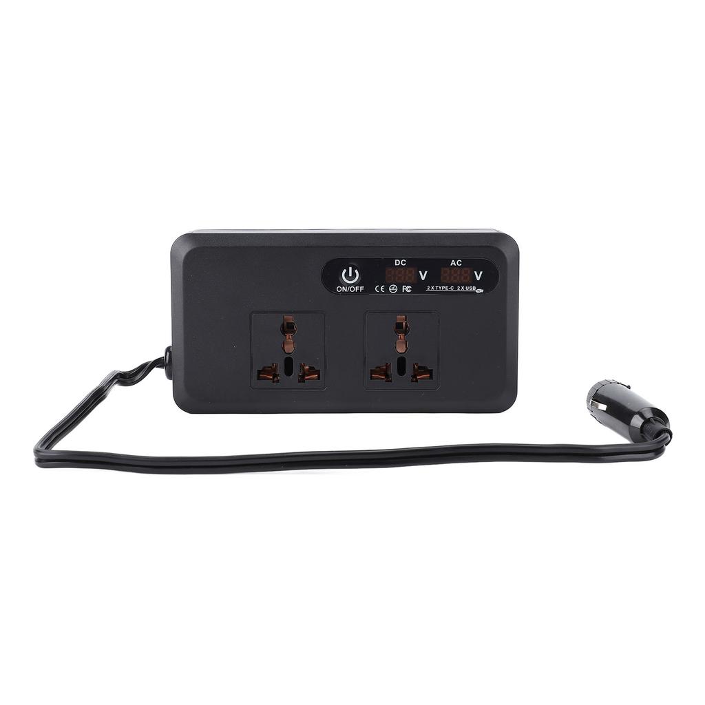 200W DC to AC Car Inverter 12V DC USB Type C Fast Charging Car Outlet Adapter Converter with 2 Universal Sockets for