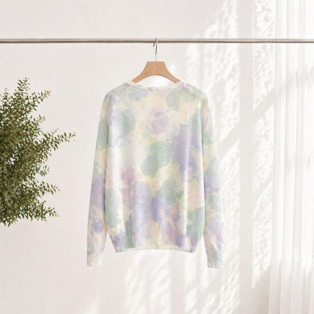 Mizqz Women Gradient Round Neck Linen Cardigan Loose Fit