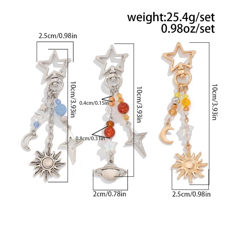 3 szt./zestaw Punkowe Gwiazdy Księżyc Słońce Wisiorek Brelok do Torby dla Kobiet Mężczyzn Boho Kolorowe Koraliki Brelok Łańcuszek do Torby Biżuteria Y2K Prezent Nowy