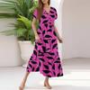 Ladies Summer Casual Fashion V-Neck Ruffle Sleeve Floral Print Midi Dress