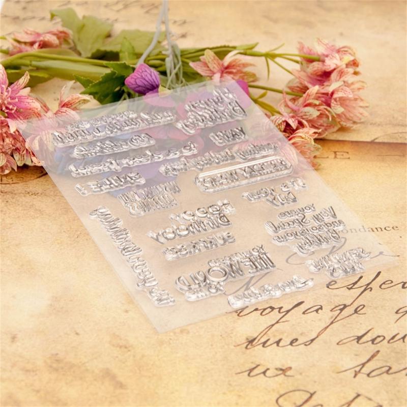 Klarstempel Englische Wörter Transparenter Siegelstempel Geburtstagswünsche Silikonstempel für Kartenherstellung Scrapbooking Dekoration