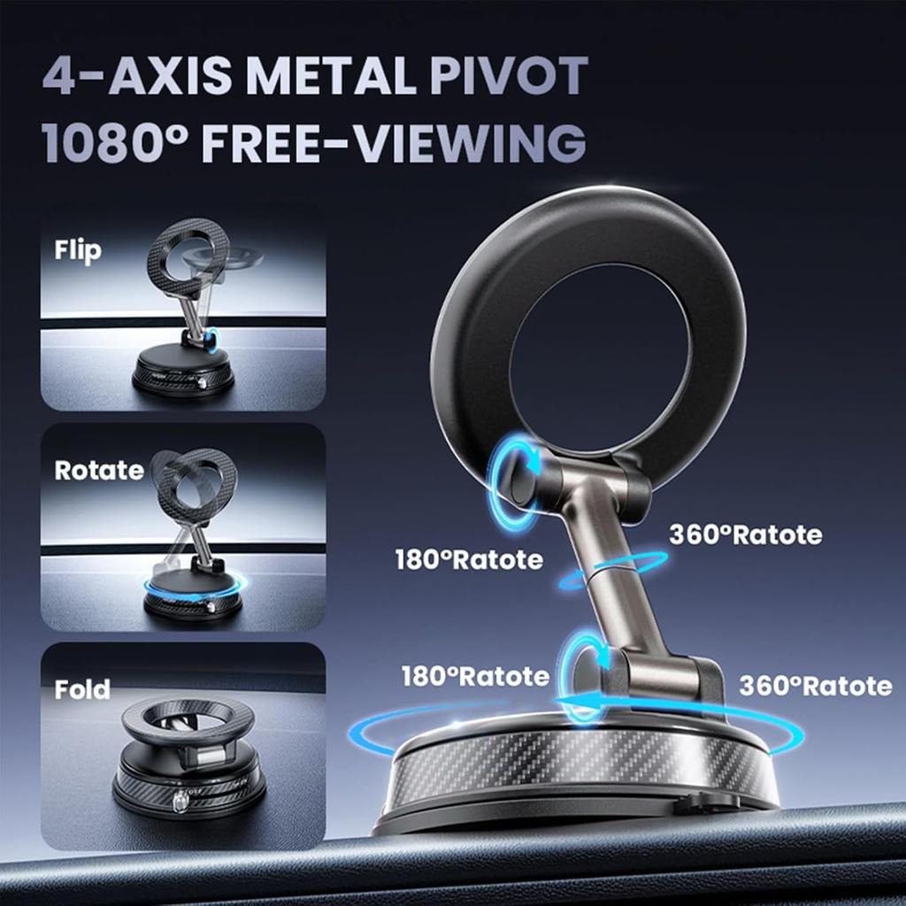 Vacuum Magnetic Car Phone Holder, Strong Suction Cup Mount with Secure Lock