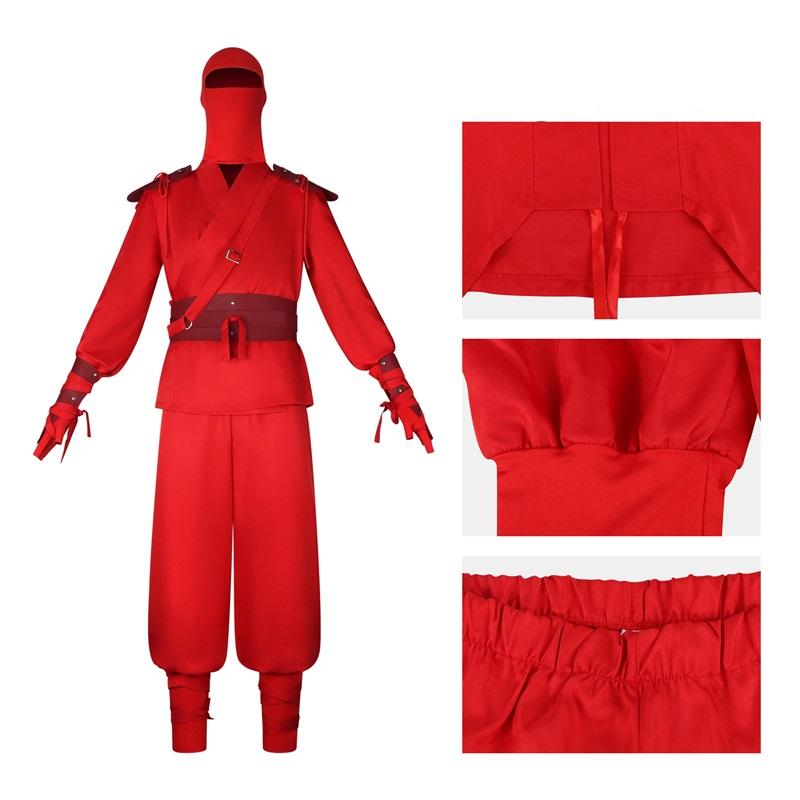Red Ninja Cosplay Costume Full Set Hooded Hero Style Warrior Outfit Complete Suit For Halloween Party Role Play Stage Performance