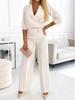 2025 Women's Solid Color V-neck Two-Button 2-Piece Pants Set