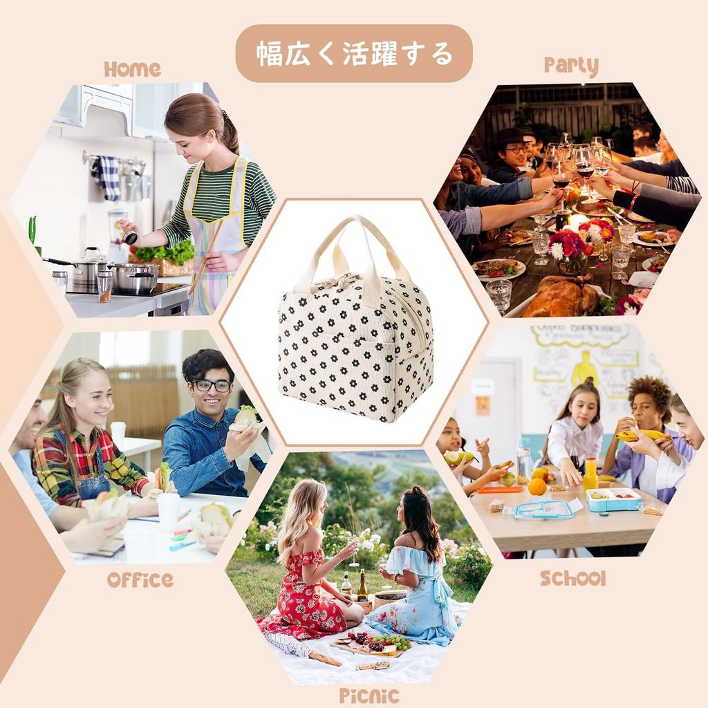 Almuerzo Almuerzo Aislado Floral Grande Frío Calor Para Almuerzo Desplazamiento al Club Deportivo Cherry Blossom Patrón Conveniente [Senteria] Bolsa, Lindo, Bolsa, Fiambrera,