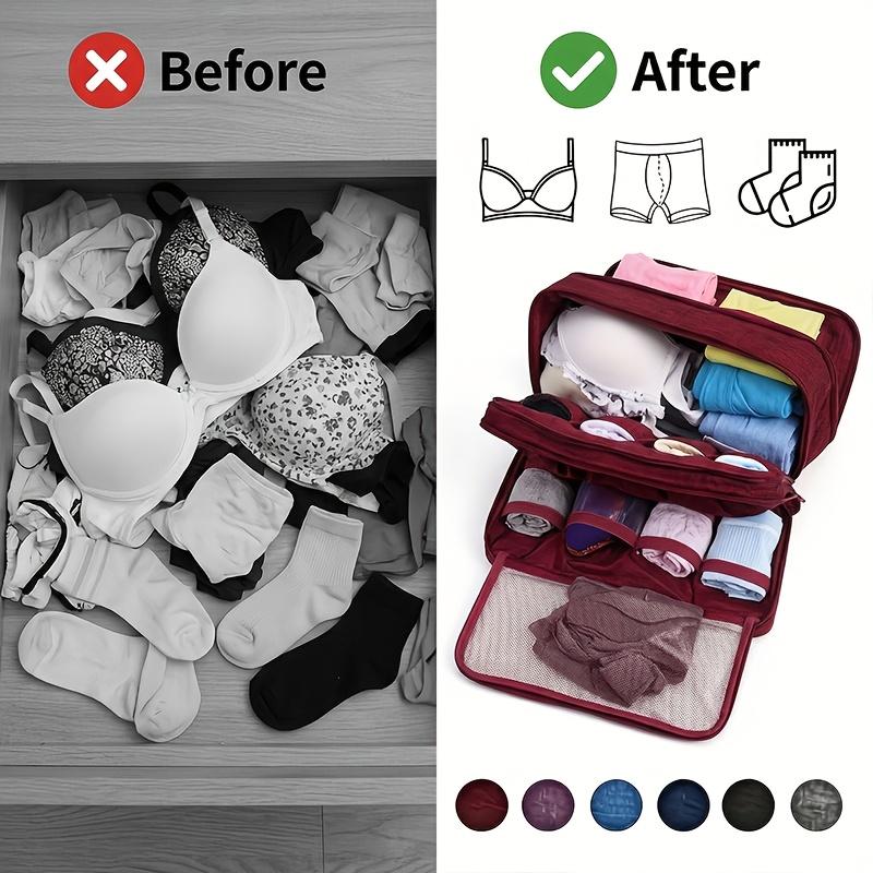 Travel Underwear Organizer Foldable Zipper Pouch Lingerie Bra Sock Hanging Durable Fabric Space Saving Suitcase Storage Gear