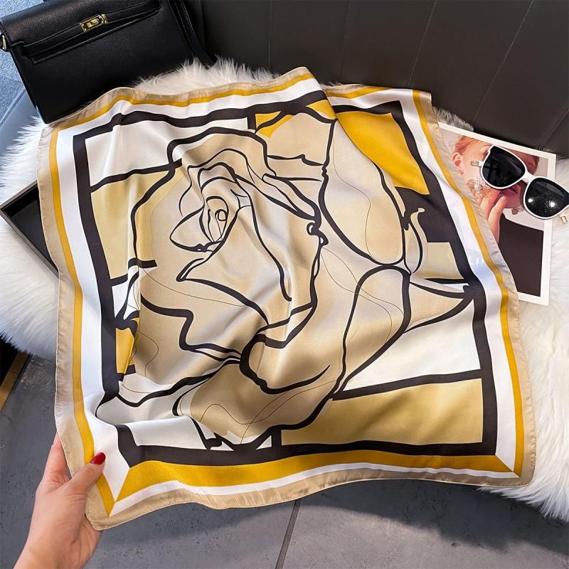 70x70cm Lightweight Silk-Look Square Scarf Women French Chic Hair Band Office Accessory Viscose 96%