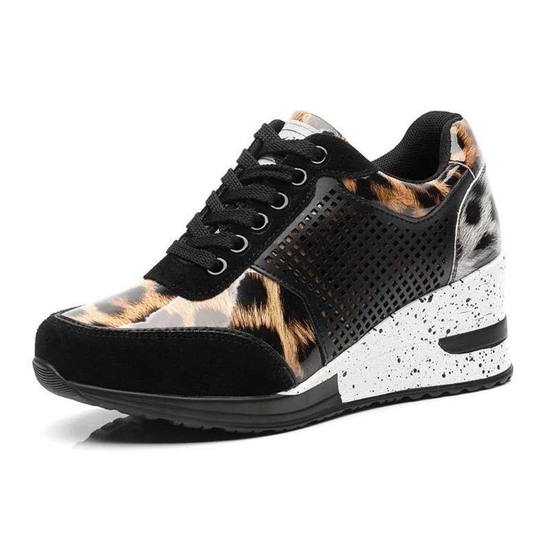 Wish women's shoes summer new large size lace-up leopard print heel casual sports shoes