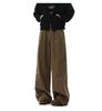 Men's Retro Wide Leg Cargo Pants - American Style, Brown, Loose Fit, for Spring, Autumn, and Winter.