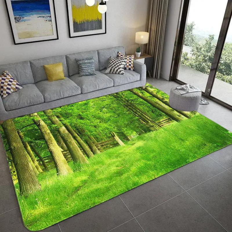 Tappeto 3D Paesaggio Naturale per Soggiorno Tappeto Paesaggio Foresta Verde Cascata Tappeto Antiscivolo per Camera da Letto in Bagno Grande