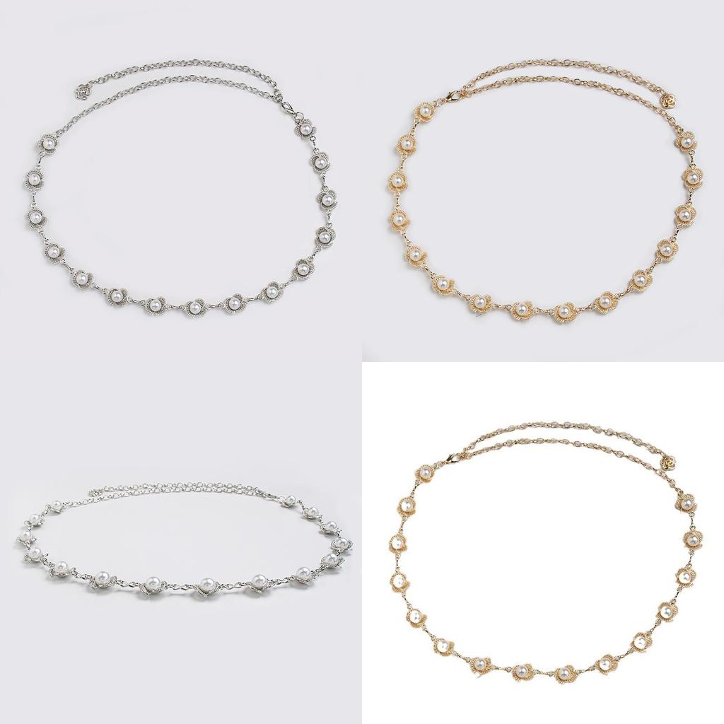 Gold Silver Pearl Waist Belt With Floral Design For Elegant Women Gift Idea