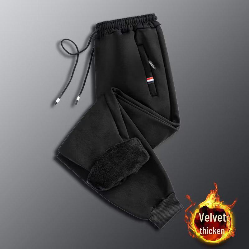 

Утолщенные бархатные спортивные штаны для мальчиков-подростков: Однотонные повседневные зимние спортивные брюки M