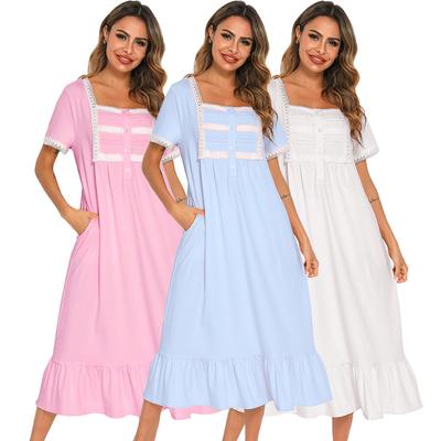 Autumn and Winter Women's Comfortable and Casual  Nightdress Soft Long Sleeve Nightgown Lounge Nightshirt Lace Trim Sleep Shirt
