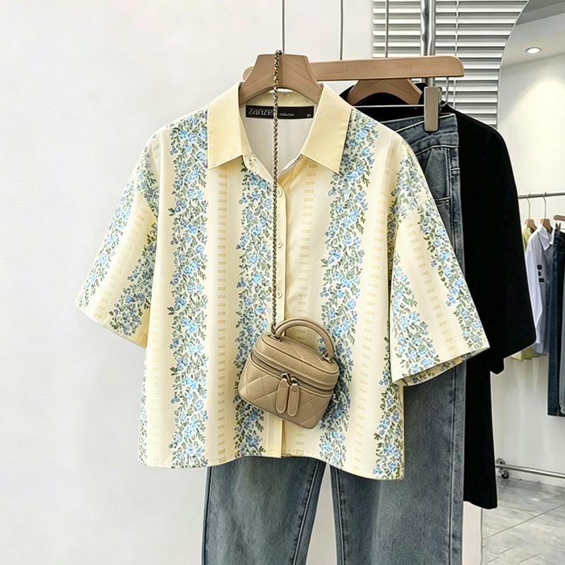 ZANZEA Women Casual Turn Down Collar Loose Half Sleeve Print Blouse