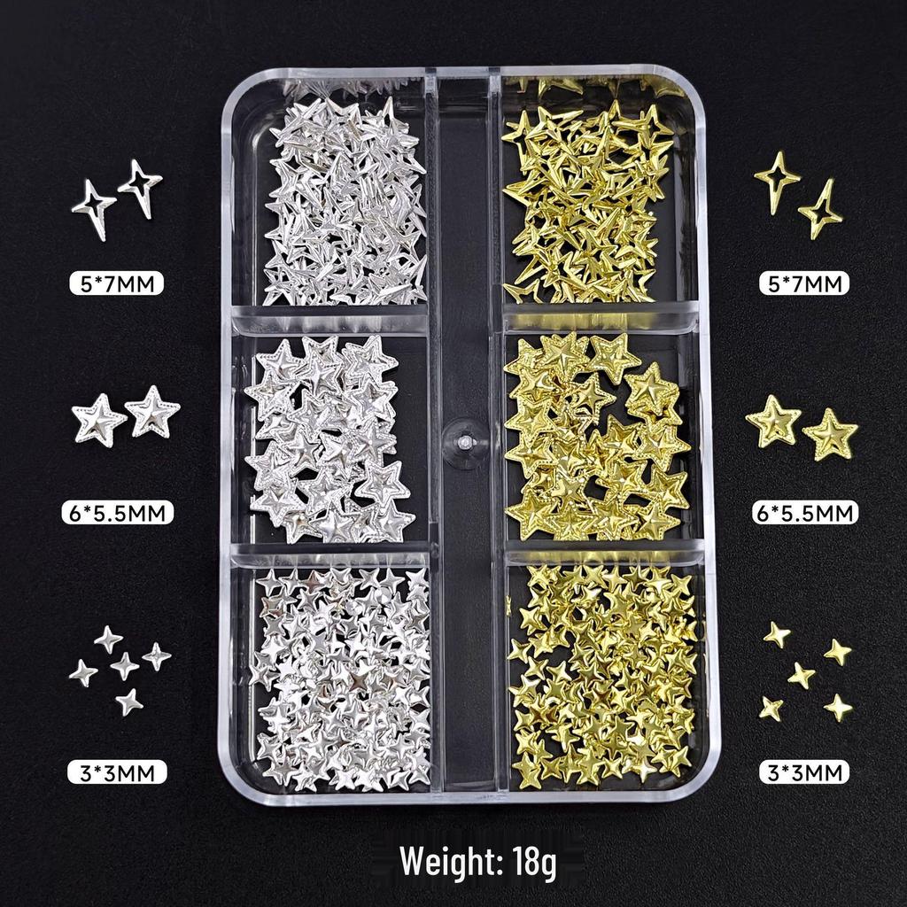 Gold & Silver Starburst Nail Art Set: Cross, Rivets & Lightning Elements