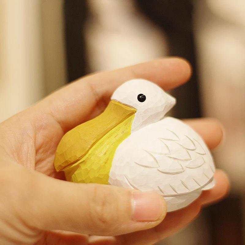 Pelican Wood Carving Bird Pure Handmade Solid Wood Desk Ornaments Home Wood Decoration Wood Sculpture Things For Room Decoration