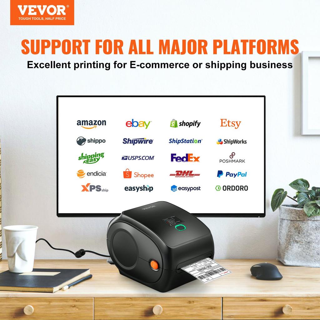 VEVOR Thermal Label Printer, 300DPI for 4x6 Mailing Packages, Wireless Bluetooth & Automatic Label Recognition