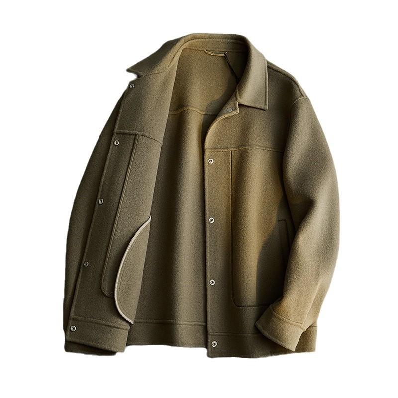 Handmade Double-sided Tweed Jacket Men's Autumn and Winter New Men's Clothing Trendy Brand Casual Lapel Wool Coat