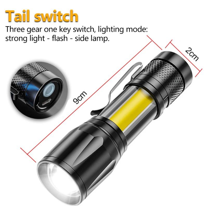 Zoom Flash Light Torch Lantern 3 Lighting Modes Camping Light Mini LED Flashlight With Clip Portable Rechargeable LED Flashlight