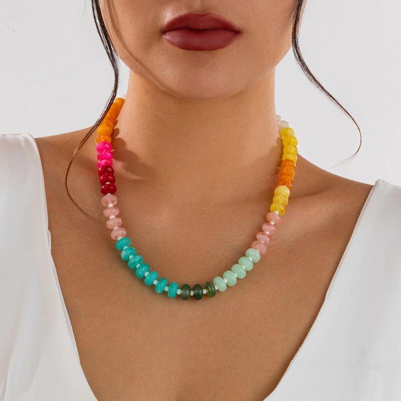 Colorful Acrylic Bead Necklace Trendy Accessory for Casual Party Stylish Outfits