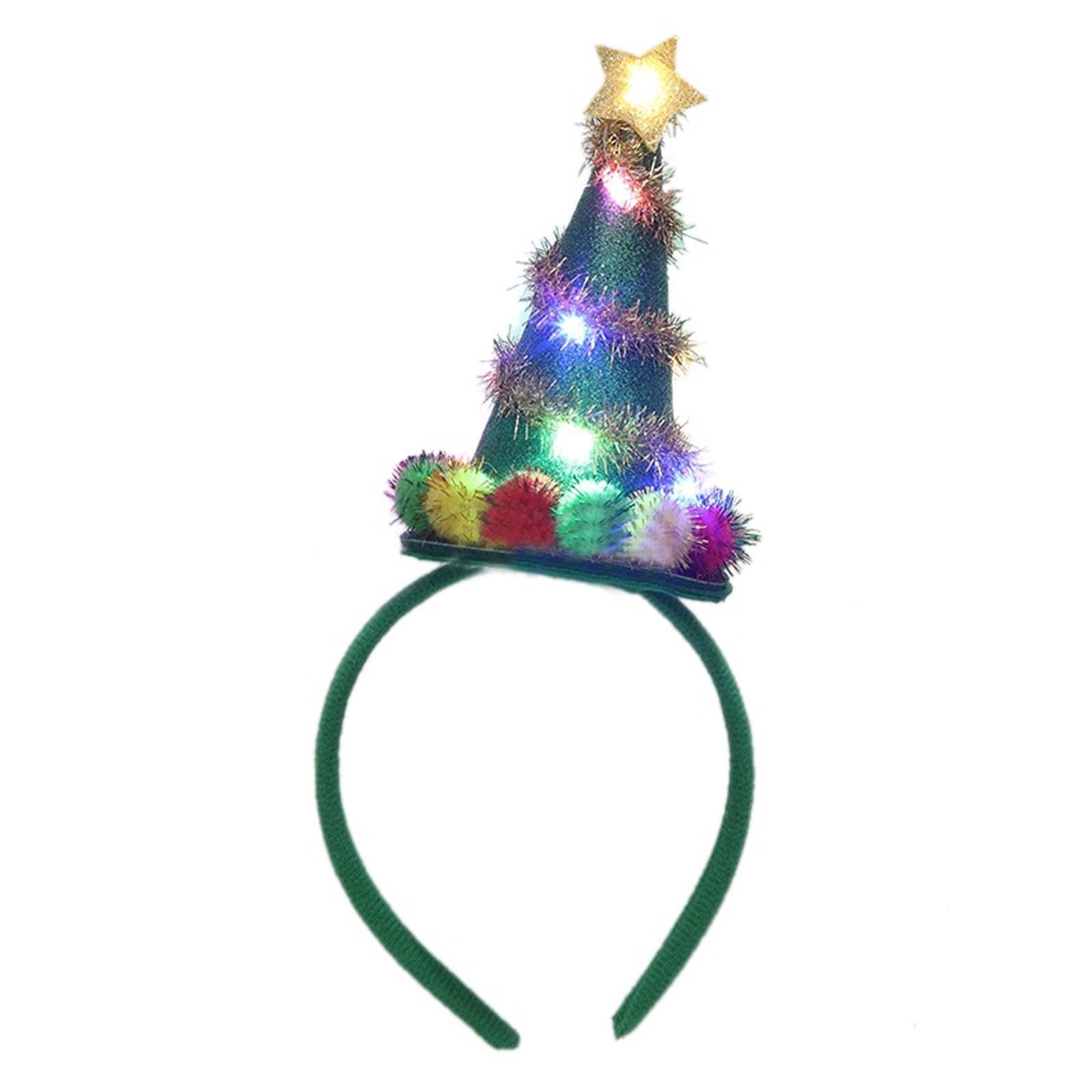 

Headband Furry Christmas Tree Headwear LED Hair Hoop for Christmas Headpiece Party Supplies зелёный
