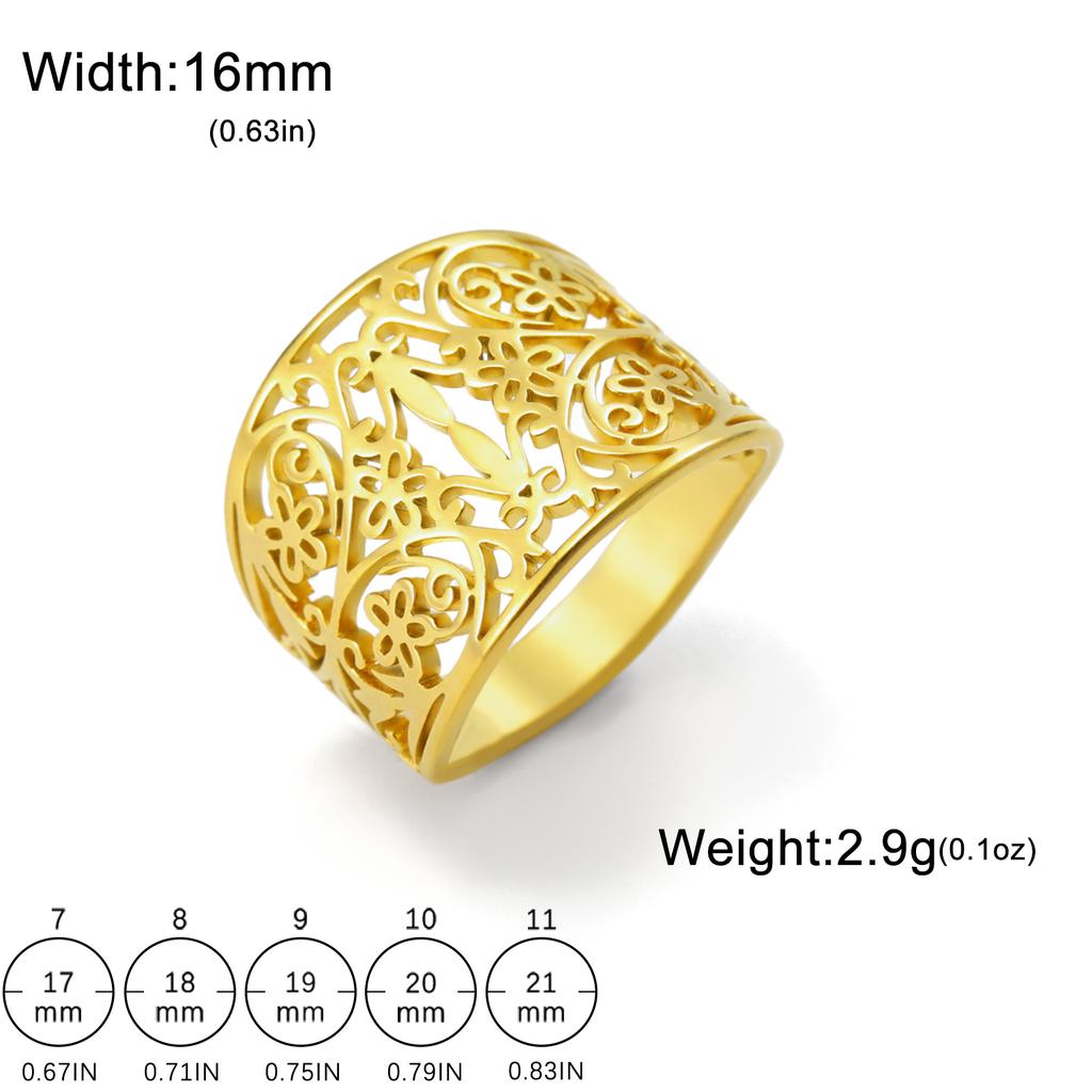 Lucktune Filigree Flower Rings Stainless Steel Women's Finger Rings Lucky Gold Flower of Life Jewelry Party Birthday Gifts
