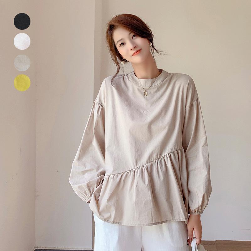 Spring and Autumn Women's Shirt Design Sense Solid Color Loose Irregular Pure Cotton Women's Shirt