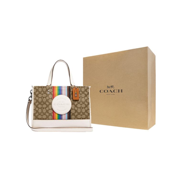 Coach 29 Logo Rainbow Stripe Classic Canvas And Leather Tote Bag Women tote Brown White CJ578-SVOT8