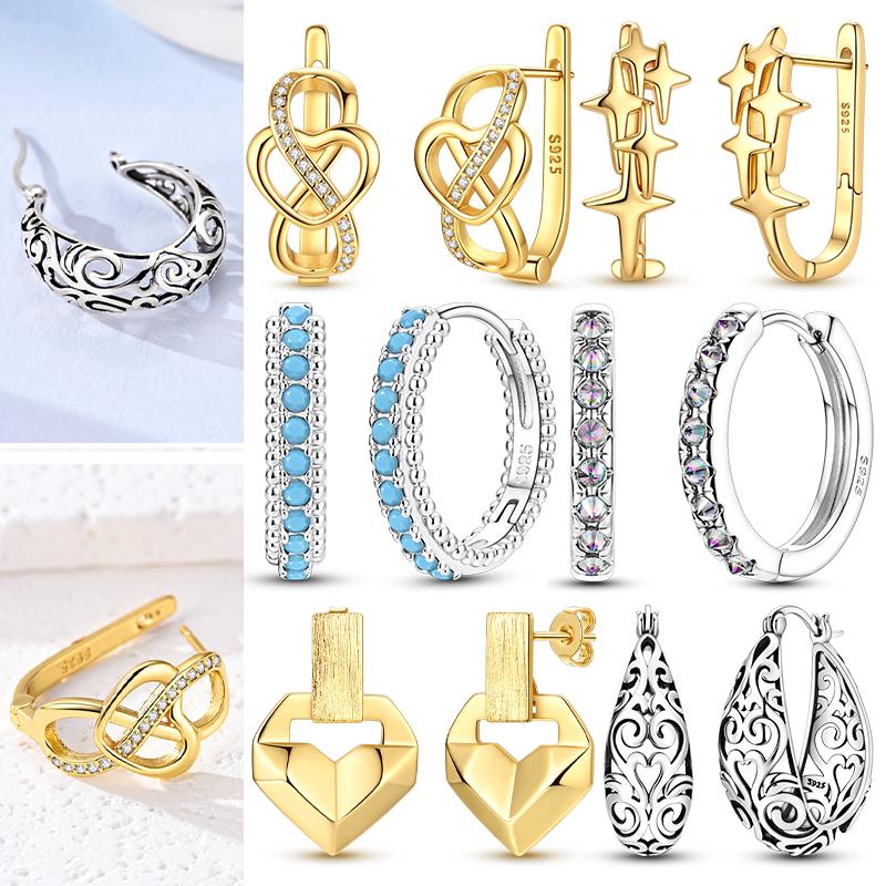 925 Sterling Silver Earrings Eternal Infinite Love Heart Starlight Hoops Earrings for Women Ladies Wedding Jewelry Fashion Gifts