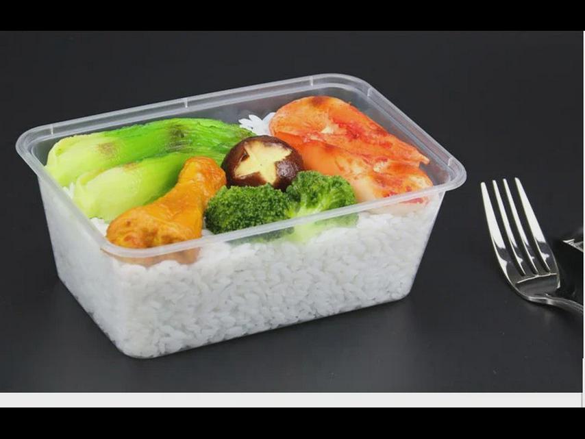 Cutie de prânz de unică folosință, transparentă, dreptunghiulară, ecologică, de 1000 ml
