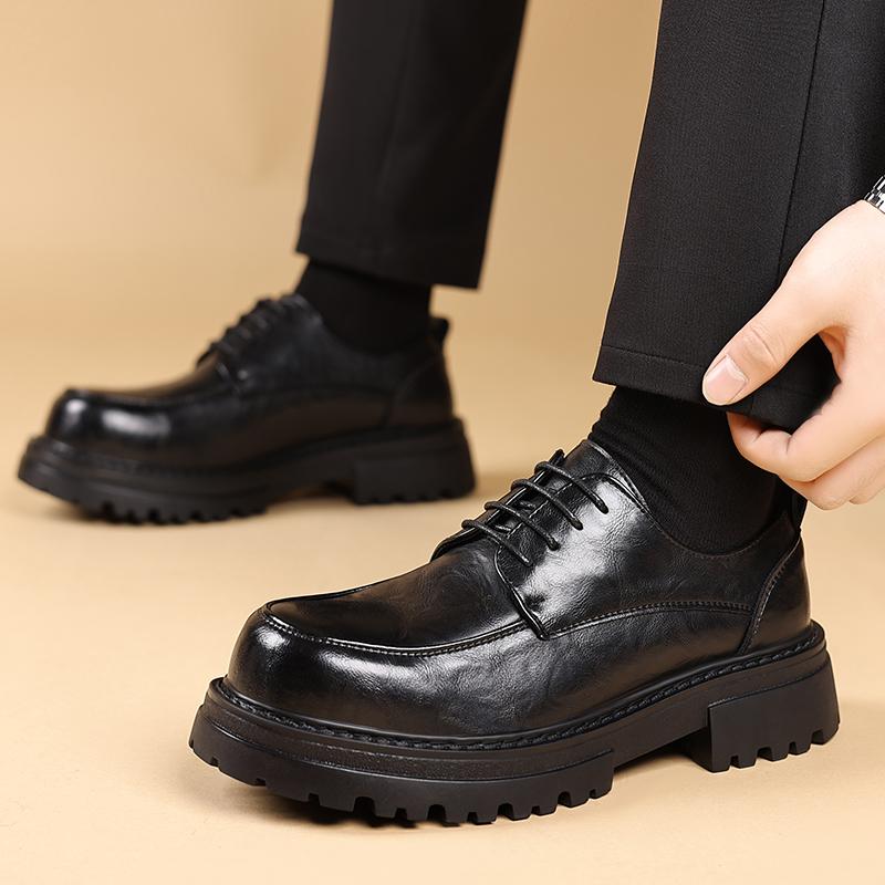 Fashion Black Thick Soled Leather Shoes Classic Retro Versatile Style Outdoor Leisure Party Daily Business Dress Office Adult Shoes