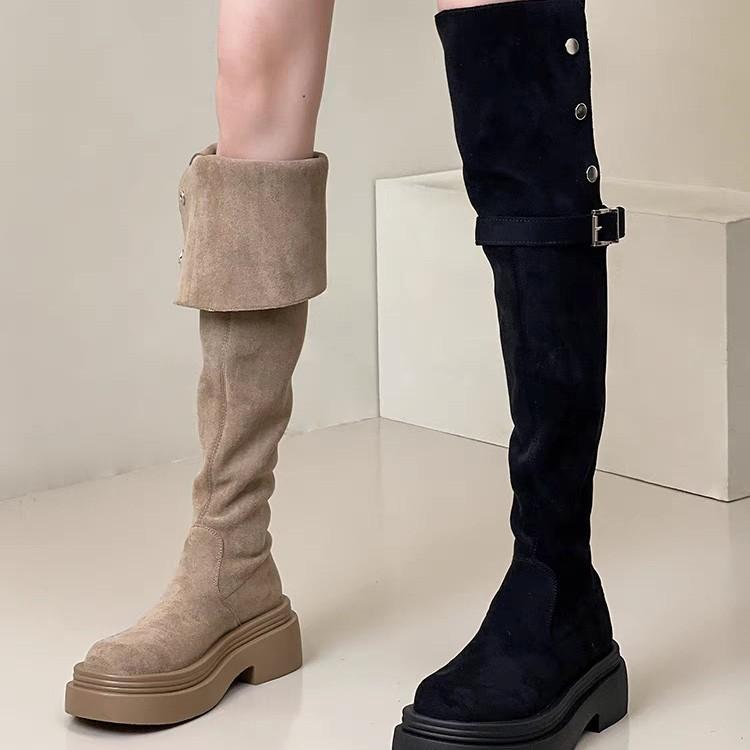 Fashion tribe two wear folded thick-soled boots children's new thick-heeled knee knight boots in autumn and winter 2025