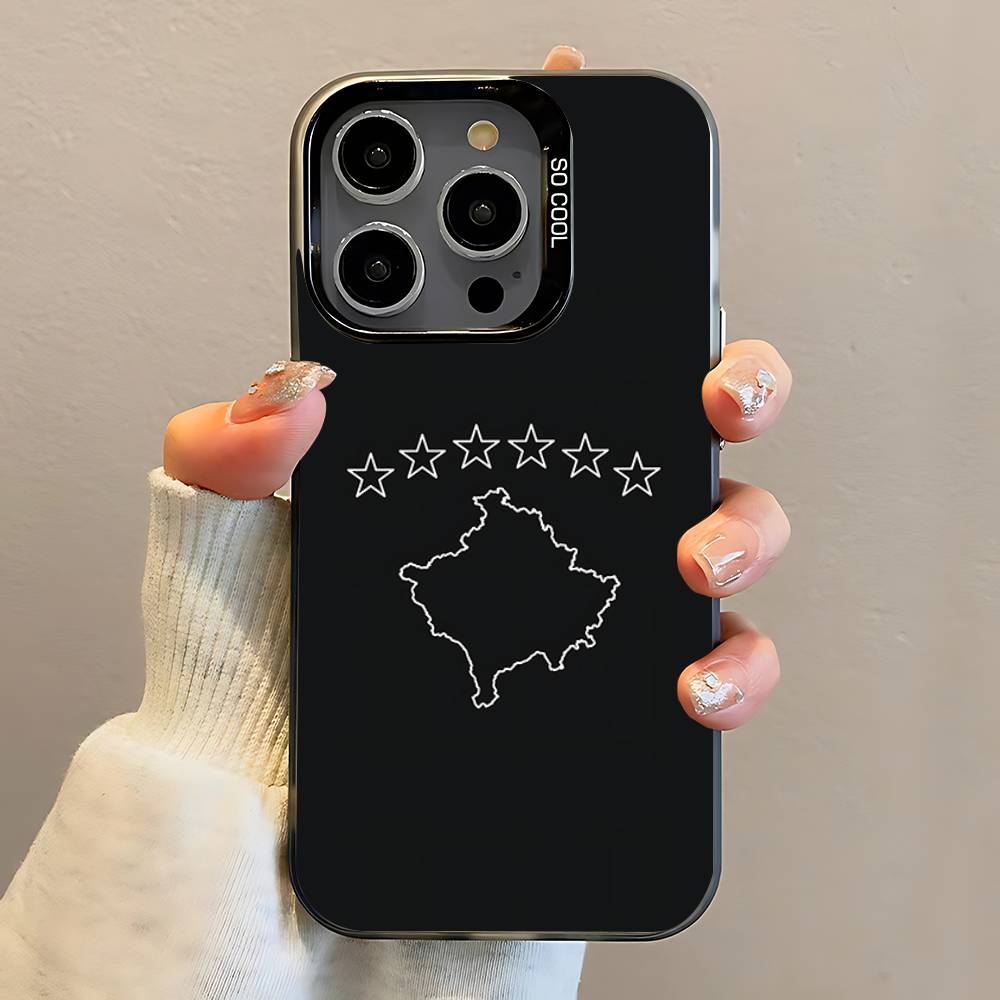 Kosovo Flagge Karte Handyhülle Für iPhone 16,15,14,13,12,11,Pro,Max,Plus,Mini,SE Anti-Fall Schwarzer Mattes Hartes Bumper