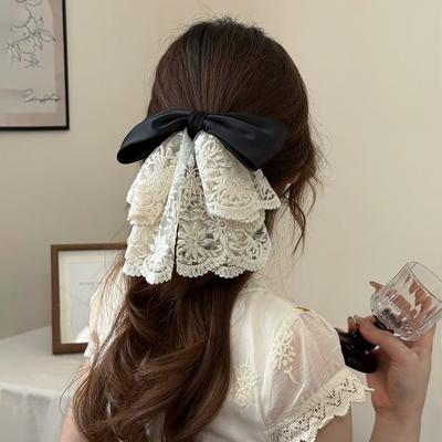 Französische Spitze Schleife Pferdeschwanz-Klammer Süße Haiklammer Böhmischer Urlaubsstil Haarnadel Haarschmuck