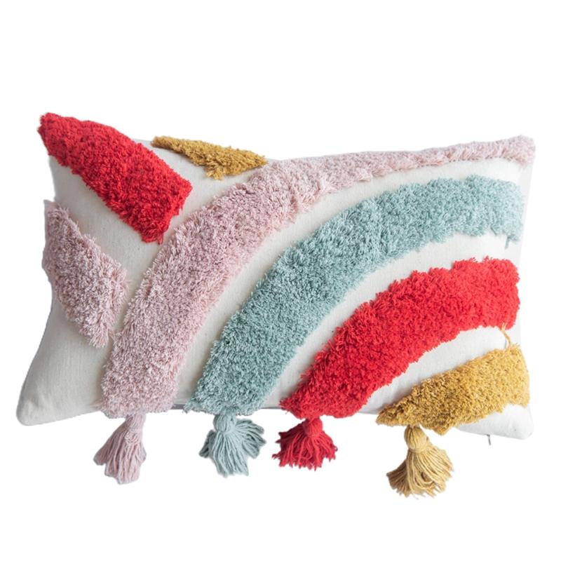 Nordic Lumbar Waist Throw Pillow Cover with Pom Pom Simple Color Decorative Rectangle Cushion Case wholesales