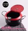 IH & Gas Stove Compatible Iron Deep Fryer Pan with Guard Frame, Tray Lid, and Thermometer - 20cm (Red)