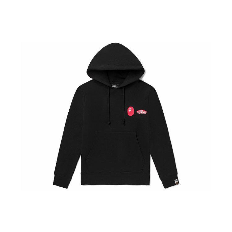 Vans x Bape Collaboration Logo Print Thickened And Fleece Lined Thermal Sports Pullover Sweatshirt Unisex Black VN0A7XKM448